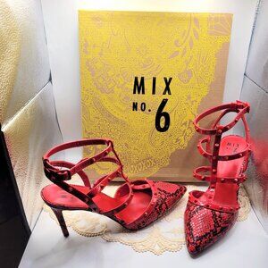 Red Hot Mix No. 6 Laboni 9.5 M Red and Black Studded Snakeskin High Heel Sandals